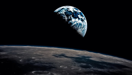Orbiting planet Earth, a satellite maps the global environment generated by artificial intelligenceの素材
