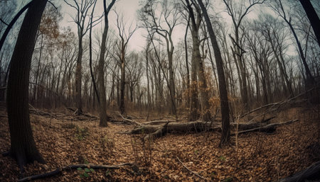 The spooky forest in autumn, a mystery of nature beauty generated by artificial intelligenceの素材