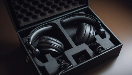 Modern elegance: black stereo equipment for powerful listening experience generated by artificial intelligenceの素材