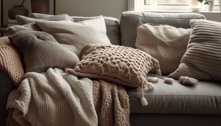 Cozy woolen elegance: modern design for comfortable winter relaxation indoors generated by artificial intelligenceの素材