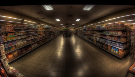 Inside the convenience store, a large abundance of fresh groceries generated by artificial intelligenceの素材