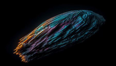 Abstract biology shapes illuminated in high scale magnification on black background generated by artificial intelligenceの素材
