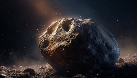 Deep space exploration reveals glowing galaxy and star filled constellation generated by artificial intelligenceの素材