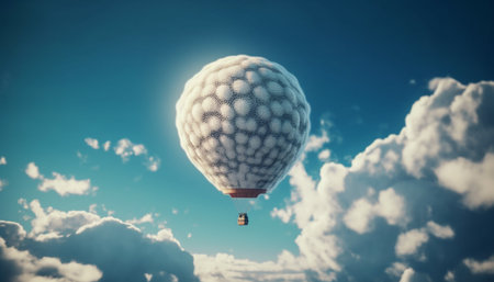 Hot air balloon competition shapes the landscape high up generated by artificial intelligenceの素材