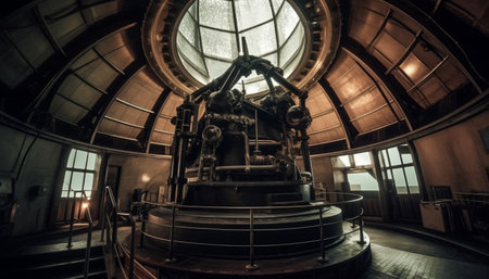 Inside an old factory, machinery and steel reflect history industry generated by artificial intelligenceの素材