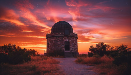 Milky Way shines over abandoned telescope, revealing history of astronomy generated by artificial intelligenceの素材