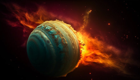 Milky Way ball speeds through galaxy, leaving fiery impact generated by artificial intelligenceの素材