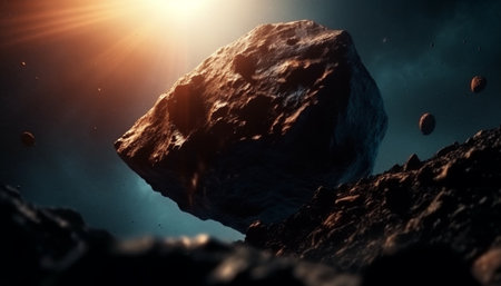 mountain peak glows with mystery under starry night sky generated by artificial intelligenceの素材