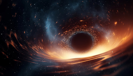 Abstract galaxy explodes in bright multi colored wave of computer graphics generated by artificial intelligenceの素材