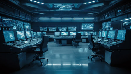 Modern office equipment illuminates futuristic casino architecture indoors at night generated by artificial intelligenceの素材