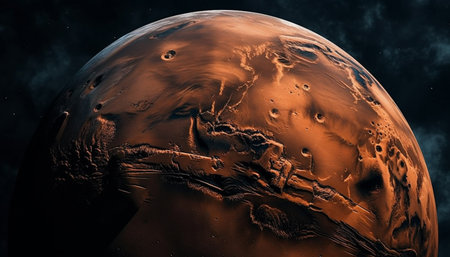 Milky Way sphere orbits planet in abstract space landscape design generated by artificial intelligenceの素材