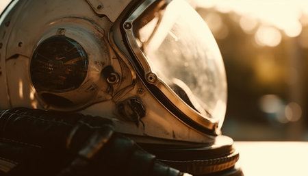 Vintage motorcycle and car, shiny chrome, driving with elegance generated by artificial intelligenceの素材
