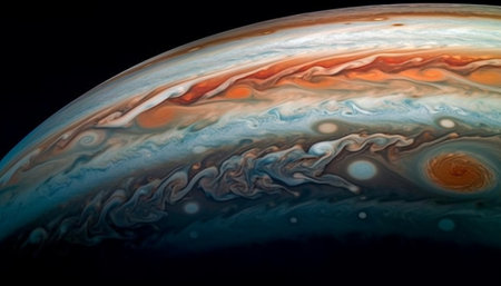 Fractal seashell orbits planet in outer space galaxy decoration generated by artificial intelligenceの素材