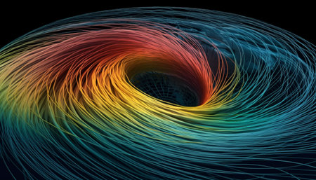 Electricity spins in a vibrant, multi colored whirlpool of light painting generated by artificial intelligenceの素材