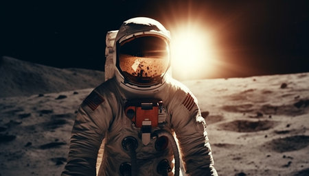 One astronaut working outdoors, discovering new planets in the galaxy generated by artificial intelligenceの素材