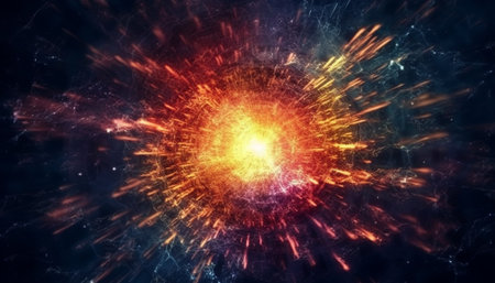 Explosive fireworks ignite the dark night sky in celebration generated by artificial intelligenceの素材