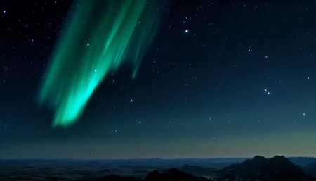 Silhouette of mountain peak under star trail in Milky Way generated by artificial intelligenceの素材