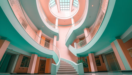 A modern luxury apartment with elegant staircase and vanishing point generated by artificial intelligenceの素材