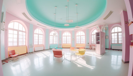 A modern, elegant apartment with clean, comfortable pink interiors generated by artificial intelligenceの素材