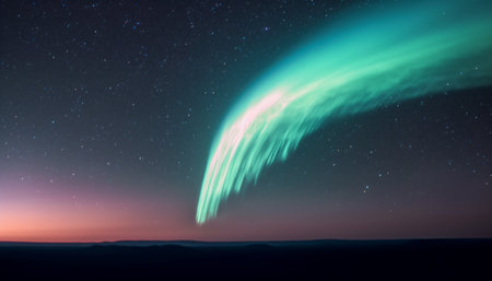 Night sky glows with majestic Milky Way galaxy and star trails generated by artificial intelligenceの素材