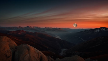 Majestic mountain range silhouettes against starry Milky Way sky generated by artificial intelligenceの素材