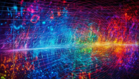 A futuristic, digitally generated image of exploding neon vitality generated by artificial intelligenceの素材