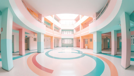 Futuristic laboratory with modern equipment and multi colored glass reflections generated by artificial intelligenceの素材