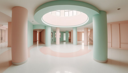 Modern office with clean design, bright lighting and glass reflections generated by artificial intelligenceの素材