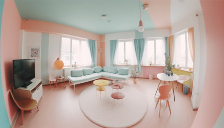 Modern luxury apartment with comfortable furniture, bright lighting, and elegant design generated by artificial intelligenceの素材