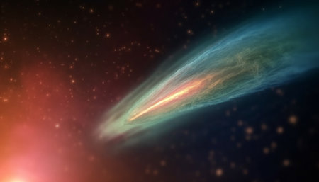 Abstract galaxy backdrop illuminated by glowing multi colored star field generated by artificial intelligenceの素材