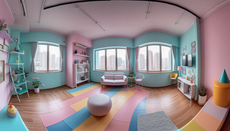 Modern apartment design with bright colors and comfortable furniture inside generated by artificial intelligenceの素材