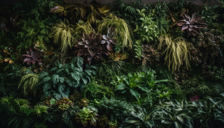 The multi colored flower head adds beauty to the tropical rainforest generated by artificial intelligenceの素材