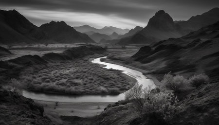 Majestic mountain range in Africa, a beauty in nature monochrome generated by artificial intelligenceの素材