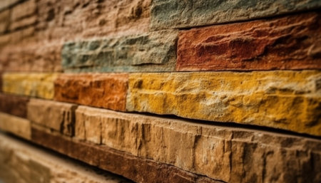 Old fashioned brick wall with textured effect, built structure in a row generated by artificial intelligenceの素材