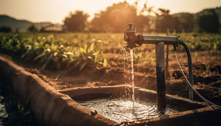 Sunset over the flowing water brings freshness and refreshment generated by artificial intelligenceの素材