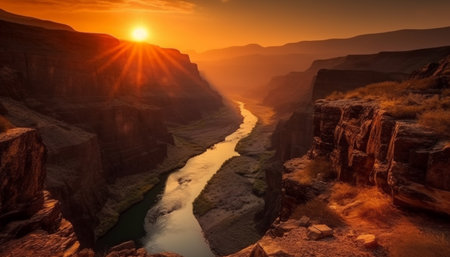Majestic sunset over eroded sandstone cliff, tranquil beauty in nature generated by artificial intelligenceの素材