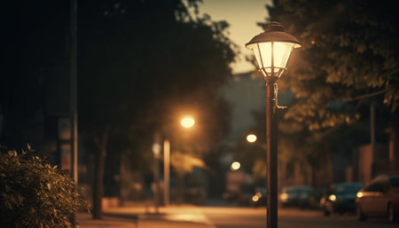 The old fashioned lantern illuminated the street, creating an elegant atmosphere generated by artificial intelligenceの素材