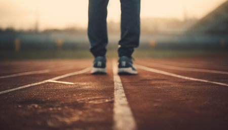 Athlete jogging outdoors in sports clothing, enjoying relaxation exercise generated by artificial intelligenceの素材
