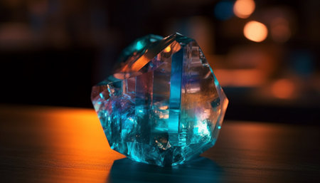 A glowing gemstone illuminated by bright lighting equipment, a luxury object generated by artificial intelligenceの素材