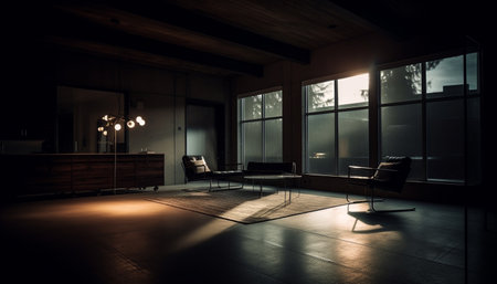 Modern luxury loft apartment with bright backlit glass entrance hall generated by artificial intelligenceの素材