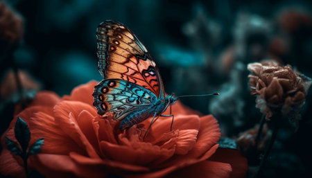 The vibrant butterfly fragile wings showcase natural beauty in nature generated by artificial intelligenceの素材