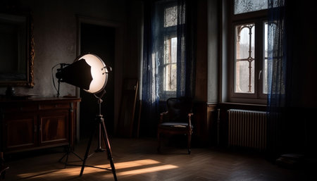 Modern spotlight illuminates elegant living room in old fashioned apartment generated by artificial intelligenceの素材
