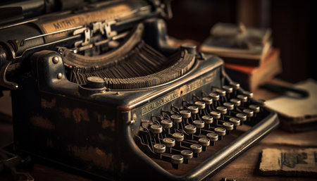 Obsolete typewriter keys evoke nostalgia for old fashioned correspondence and journalism generated by artificial intelligenceの素材