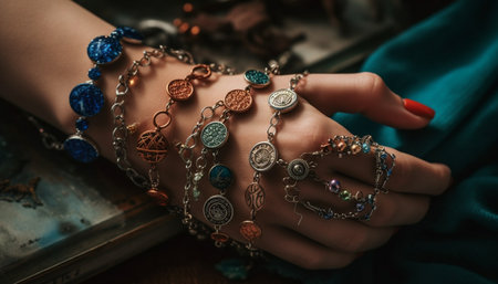 The young jeweler skillful hand creates elegant bead bracelets generated by artificial intelligenceの素材