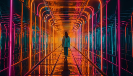 A futuristic city built on data, glowing with neon electricity generated by artificial intelligenceの素材