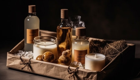 Organic herbal medicine and aromatherapy oil for pampering body care generated by artificial intelligenceの素材