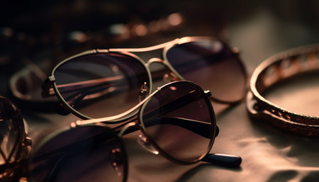 Modern sunglasses reflect elegance and glamor in fashionable summer lifestyles generated by artificial intelligenceの素材