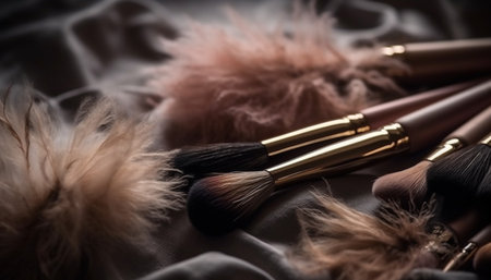 Professional beautician applies multi colored make up with softness and elegance generated by artificial intelligenceの素材