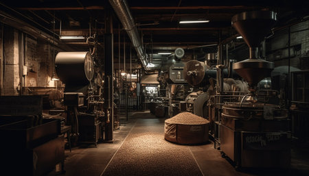 Dark brewery uses modern technology to ferment shiny alcohol generated by artificial intelligenceの素材