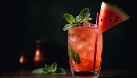 A refreshing mojito with citrus fruit and peppermint garnish generated by artificial intelligenceの素材